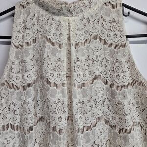 Love, Fire Cream Lace Overlay Top